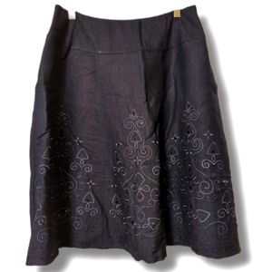 Stunning A-line Denim-colored Skirt with Sequin & Stitching Detail, Size 12